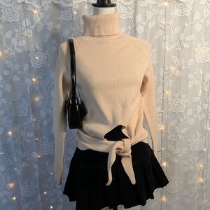 Lovers And Friends Rib Knit Tie Front Turtleneck Sweater